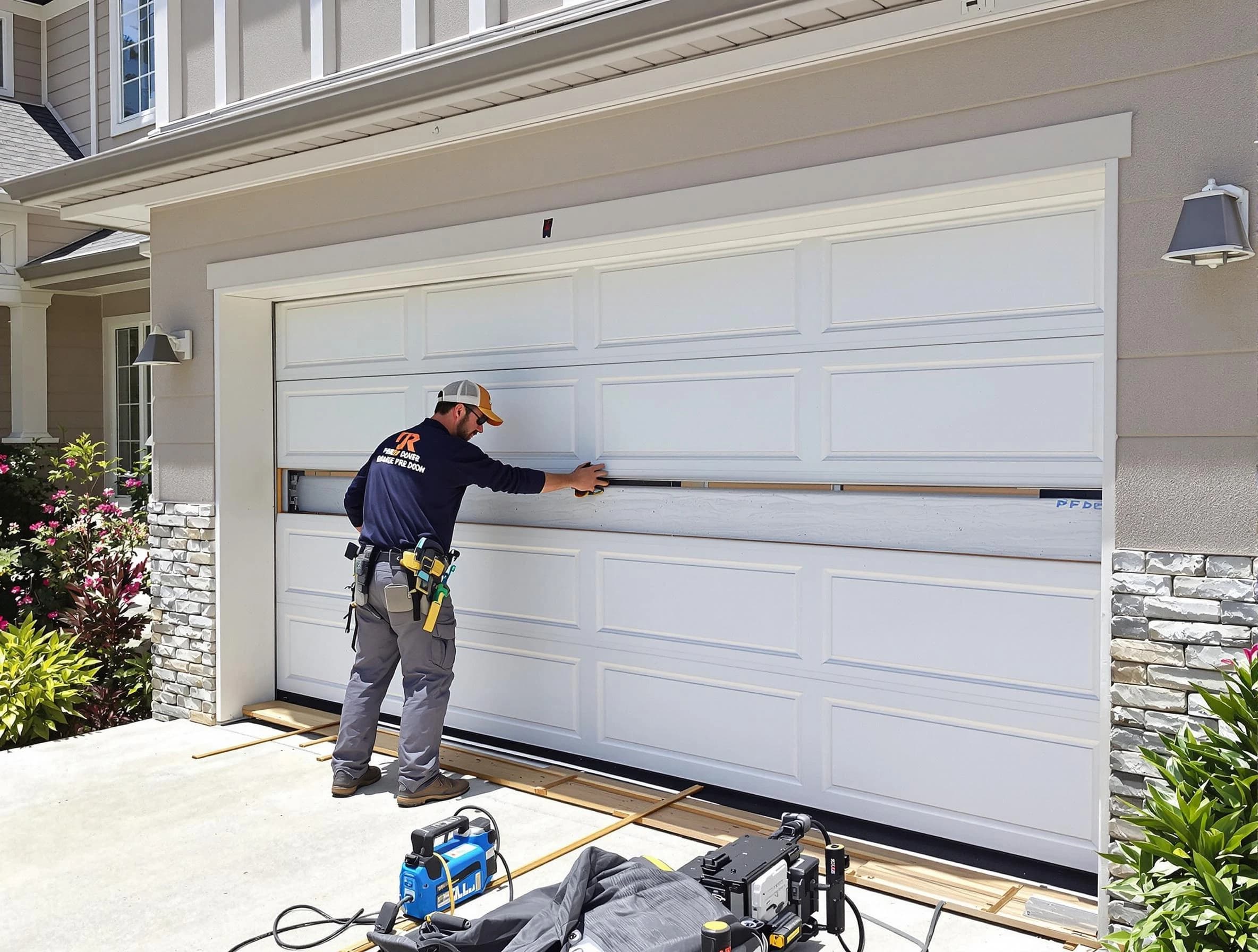 Westminster Garage Door Repair team performing complete garage door replacement at Westminster residence