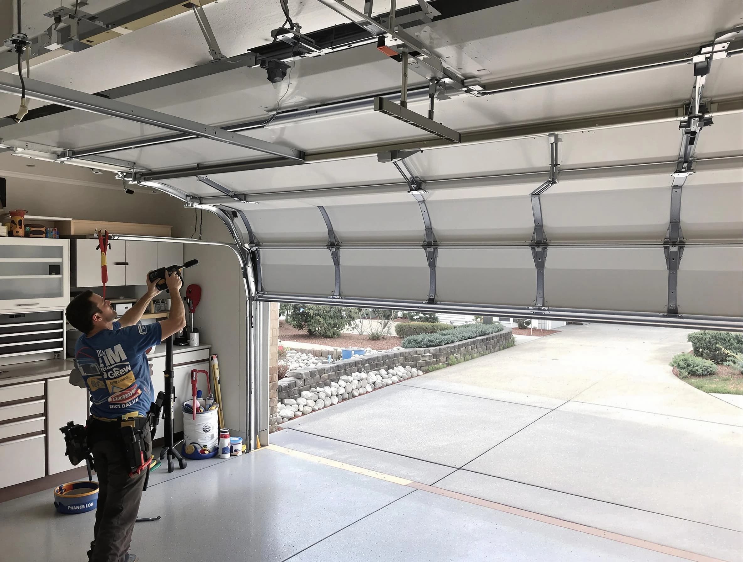 Garage door track repair service by Westminster Garage Door Repair in Westminster