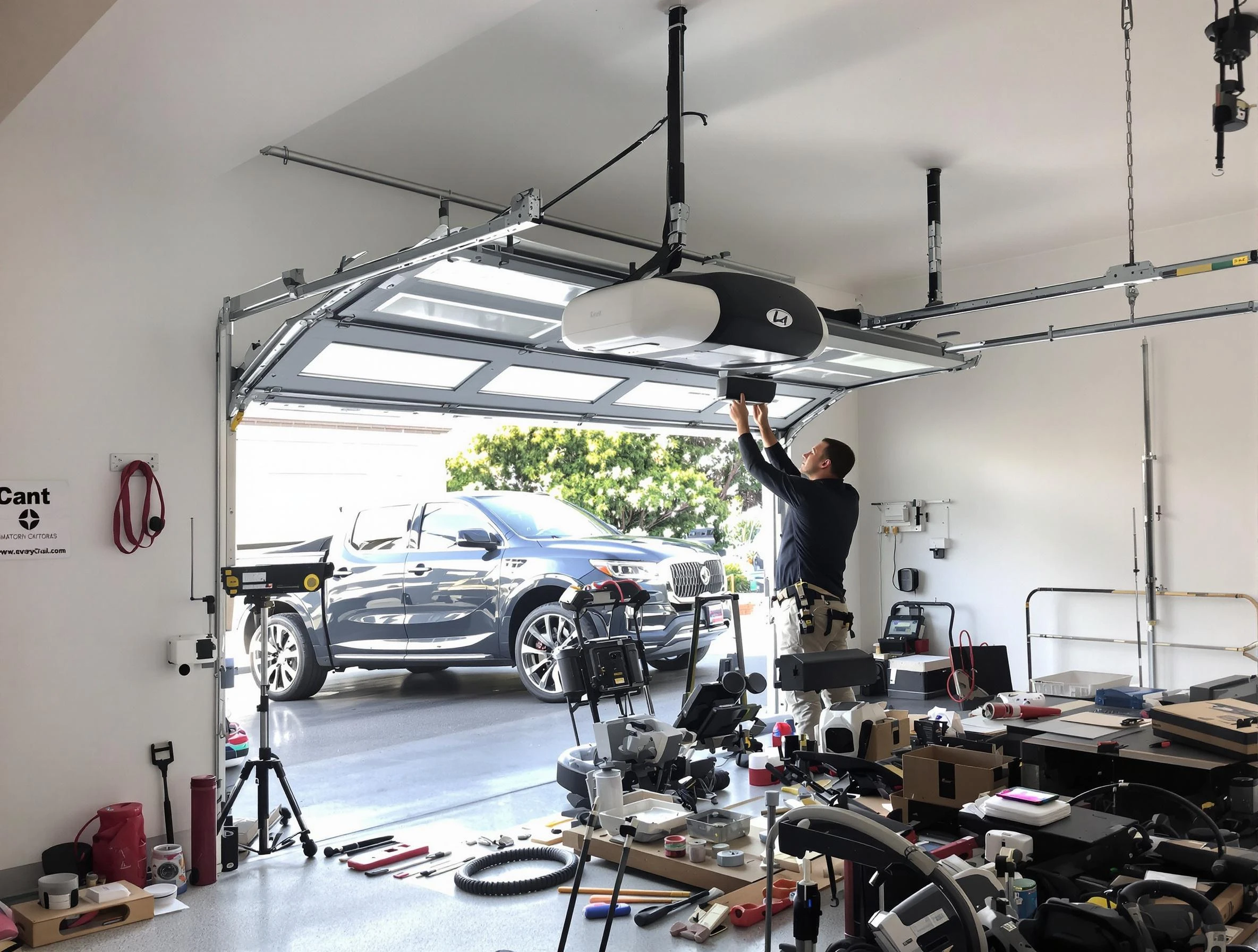 Westminster Garage Door Repair specialist installing smart garage door opener system in Westminster home