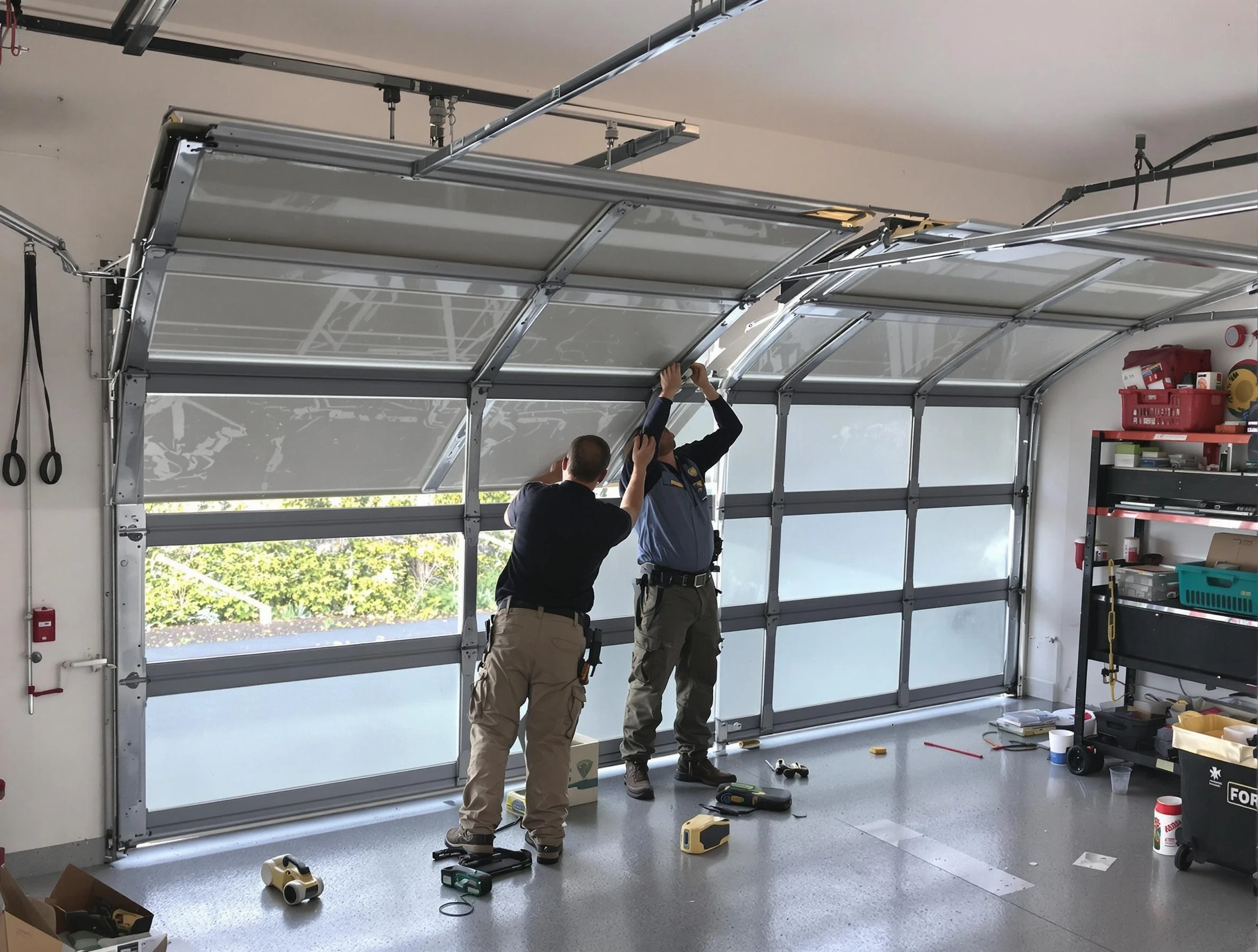 Westminster Garage Door Repair expert performing precise panel replacement on Westminster garage door